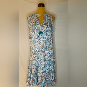 Poupette St Barth Clara Mini Dress Blue Parrot Batik Rombo Ruffle Tie V-Neck